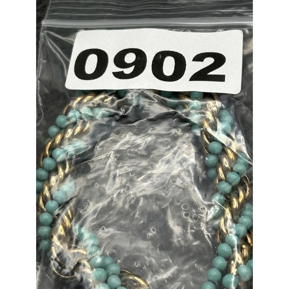 Vintage Faux Turquoise Blue Beads Thick Wide Rope Chain Bracelet Twisted 8.5